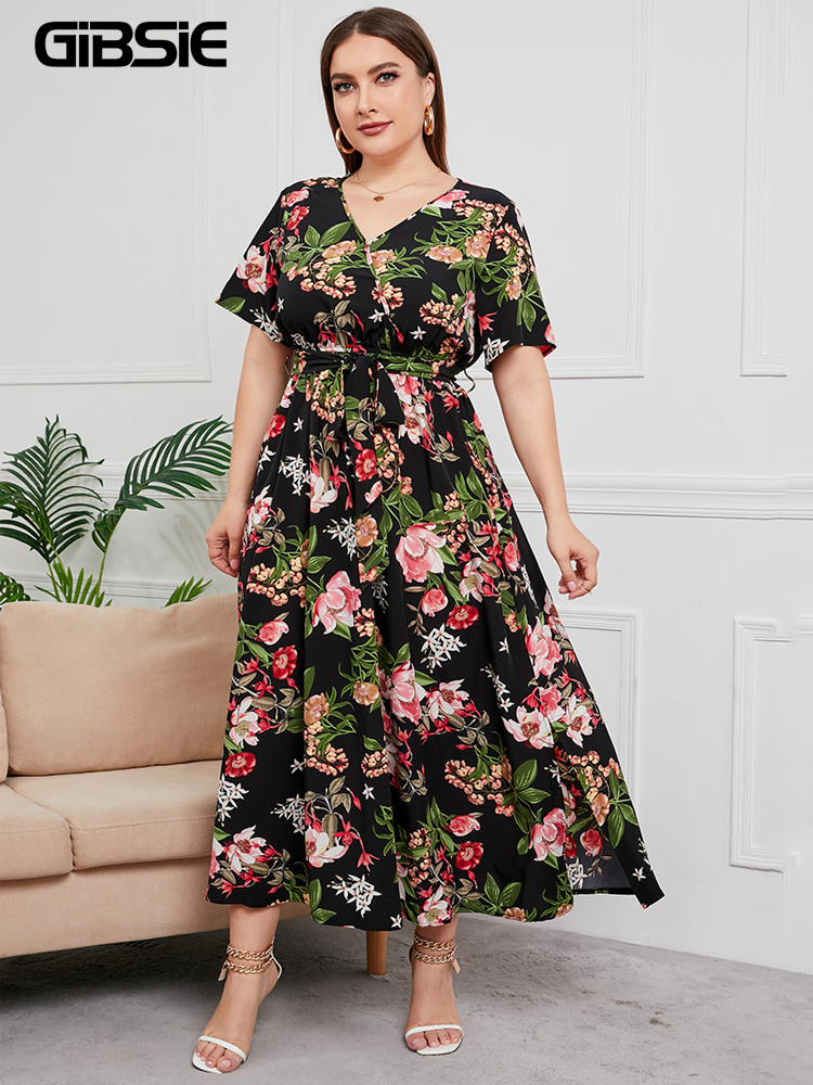 Maxi Dress Boho - Gibsie Plus Size V-hals Bloemenprint Boho