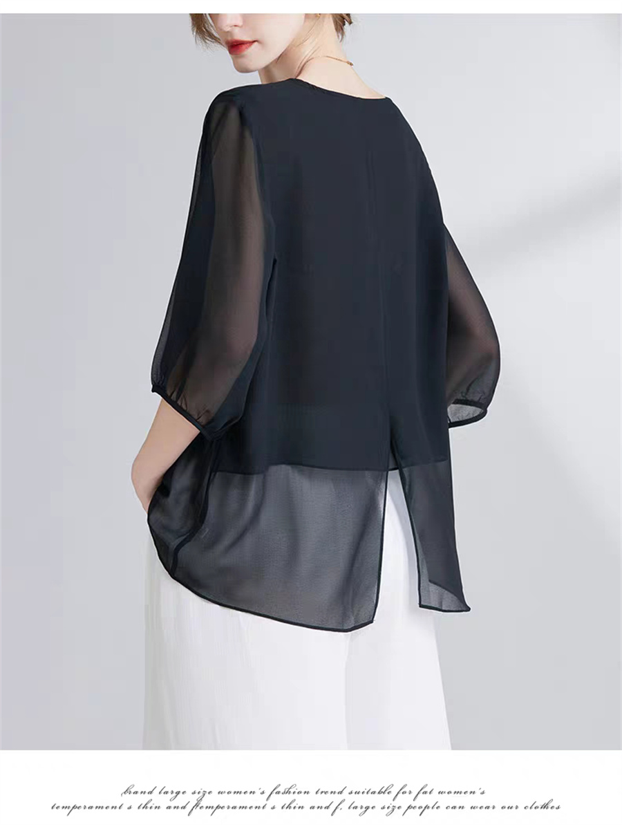 Women Fashion Blouse - Koreaanse stijl chiffon plus-size damestop, sexy