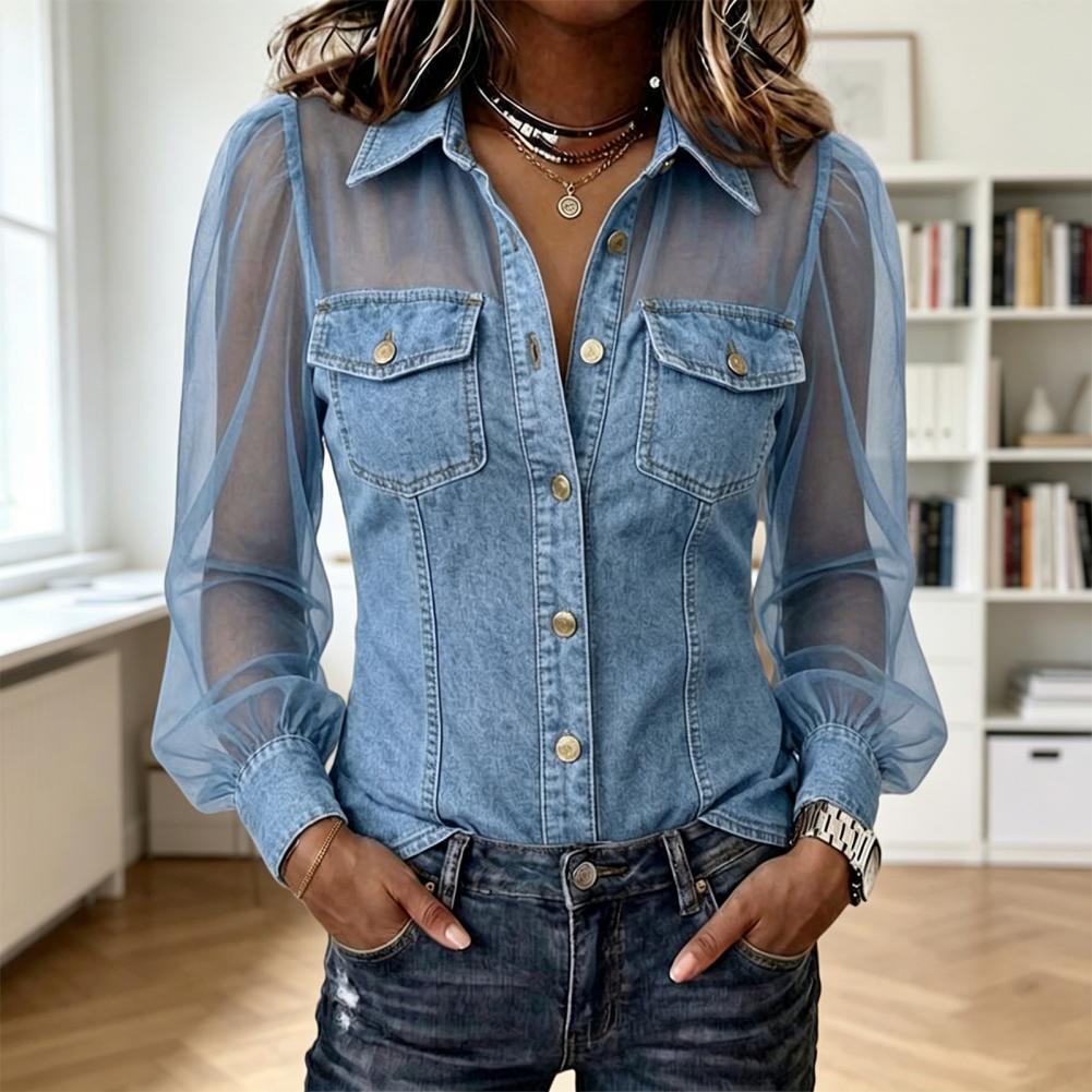 2026 Mesh Patchwork Denim Blou - Women Fashion 80S recensie en prijs