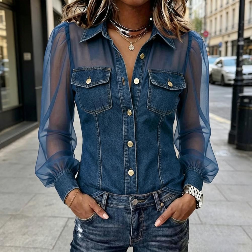 2026 Mesh Patchwork Denim Blou - Women Fashion 80S recensie en prijs