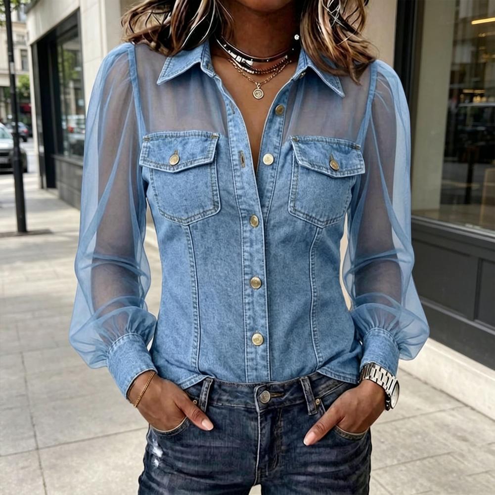 2026 Mesh Patchwork Denim Blou - Women Fashion 80S recensie en prijs