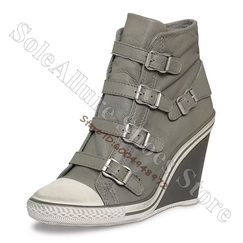 Grijze multi-gesp hoge wedgesn - Women'S Fashion Hats recensie en prijs